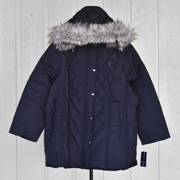 London Fog Womens Diamond Quilted Down Coat Parka Black size 3X New - Picture 1 of 13